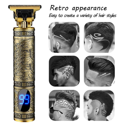 Dammyty Hair Clippers Beard Trimmer for Men,Electric Cordless Rechargeable Grooming Hair Cutting Kits T-Blade Blade Shaver with 4 Guide Combs Cutting Kits for Family Use Home Daily Use Barbers(Gold)