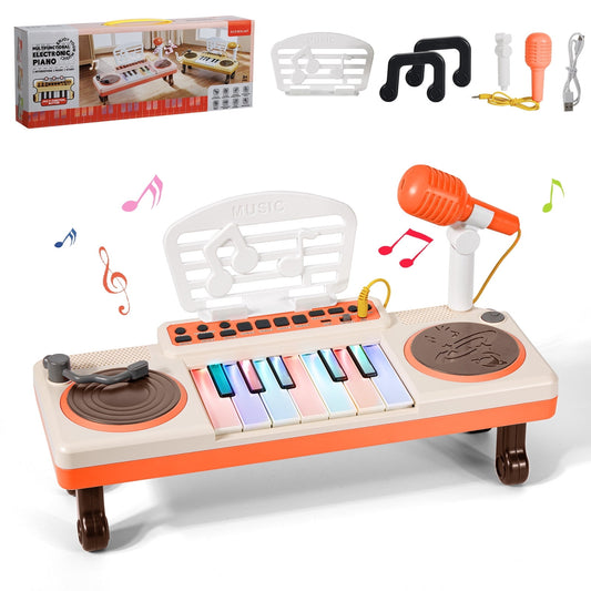 Dammyty Toddler Piano Toys for Girls, Baby Musical Keyboard Kids Age 1 2 3 Play Instrument with Microphone