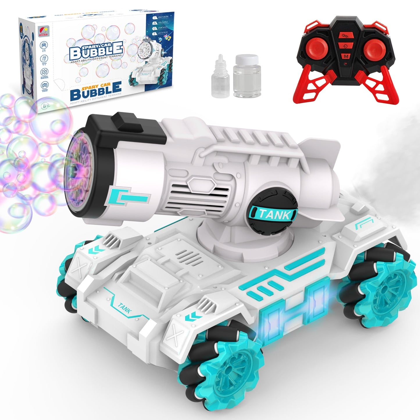 Dammyty 2 in 1 Remote Control Cars, 2.4GHz RC Car Toys with Spray and Light & Music, Bubble Toys for Kids