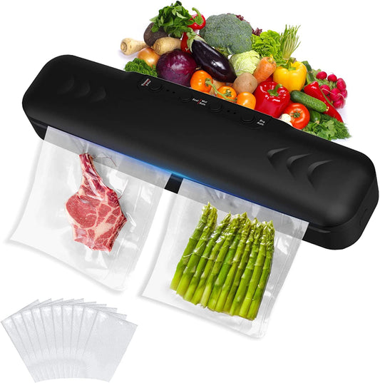 Dammyty Vacuum Sealer with 10 Vacuum Sealer Bags Automatic Food Vacuum Sealer Machine Electric Air Sealing Preserver System for Food Preservation(Black)