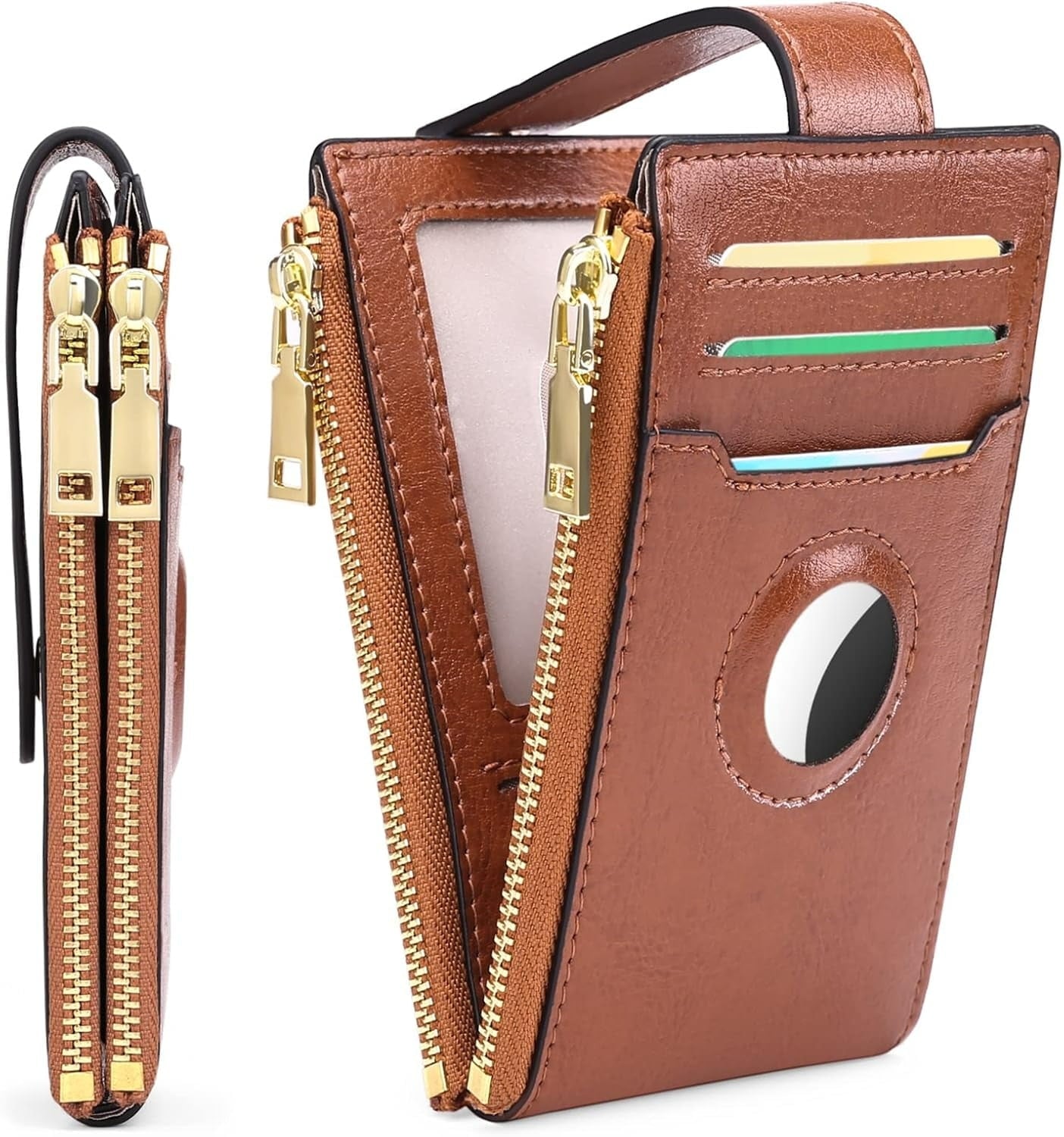 Dammyty Wallets for Woman Small Genuine Leather Bifold Credit Card Holder with RFID Blocking, Woman Wallet with Dual Zipper Pockets