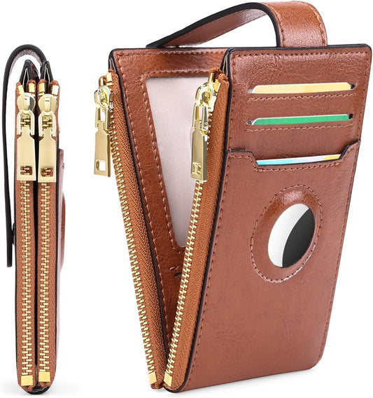 Dammyty Wallets for Woman Small Genuine Leather Bifold Credit Card Holder with RFID Blocking, Woman Wallet with Dual Zipper Pockets