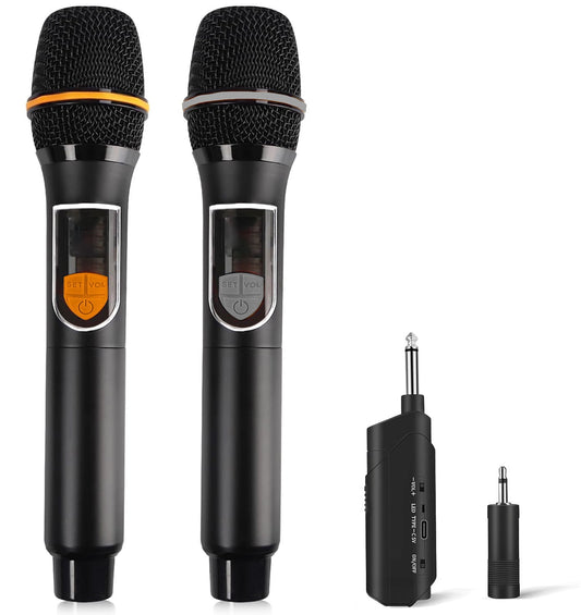 Dammyty Wireless Microphone, Rechargeable Dual Handheld Dynamic Wireless Mic for Karaoke Singing, Party, Wedding, Speech