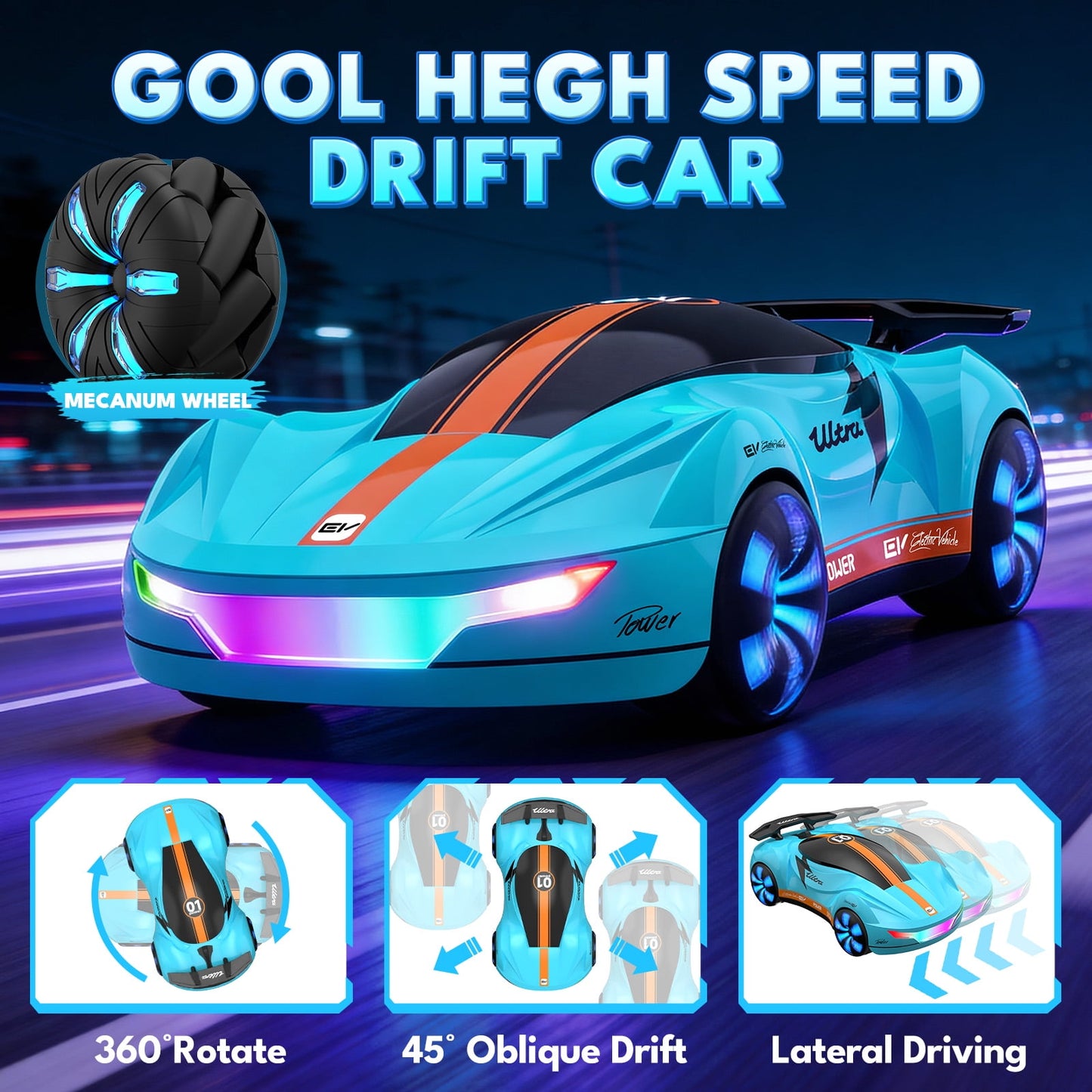 Dammyty Remote Control Car, 2.4Ghz Rechargeable RC Stunt Car for Kids, Racing Car Toys for Boys and Girls