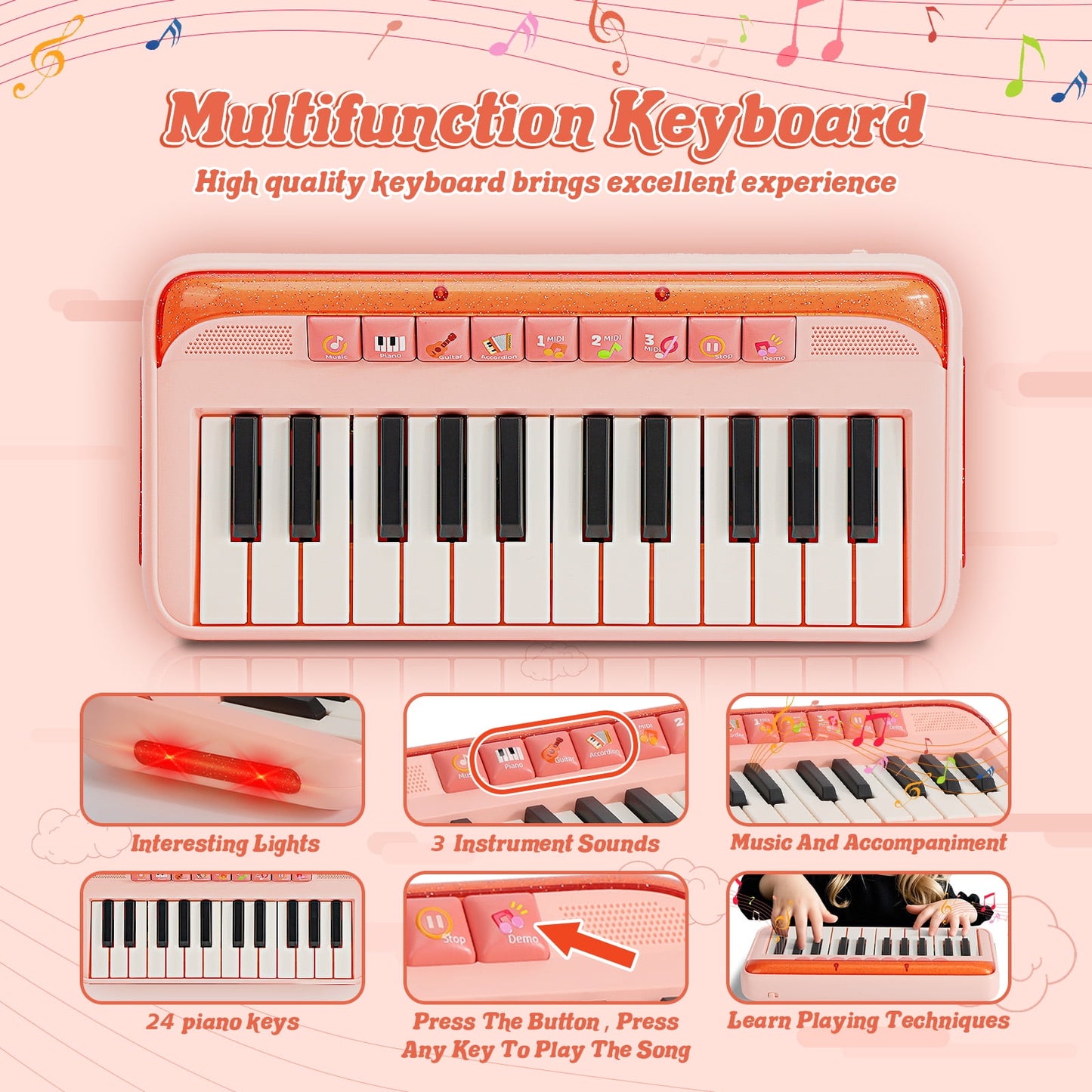 Dammyty Piano for Kids 24 Keys Piano Toys for Girl Toddlers Ideal Birthday Gifts for 1 2 3 4 Year Old Girls Toys Educational Keyboard Musical Instrument Toys