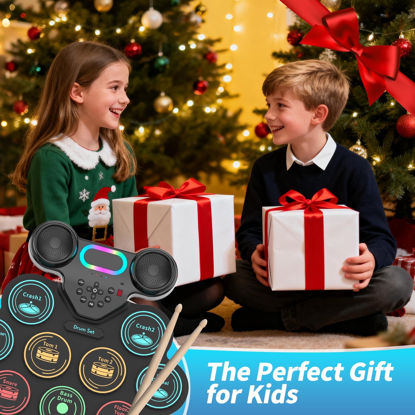 Dammyty Upgrade 9 Pads Kids Adults Electronic Drum Sets Kit with Headphone Jack and Dual Bluetooth Speaker Wireless Connection for Christmas Birthday Gift