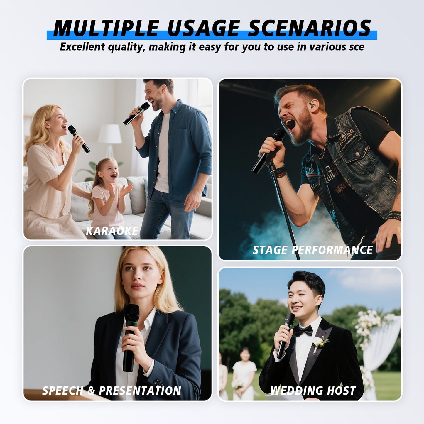 Dammyty Dual Wireless Microphone Handheld Dynamic Microphone for Karaoke Singing, Party, Wedding