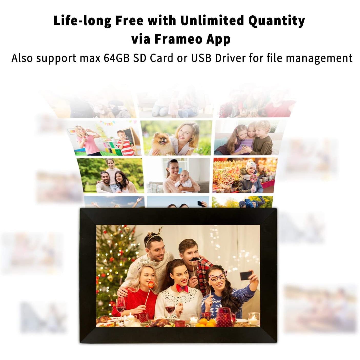 Dammyty 10.1" WiFi Digital Picture Frame,Smart Digital Photo Frame with 1280x800 HD IPS Touch Screen ,Electronic Piture frame share photo/video anytime, anywhere via Frameo App