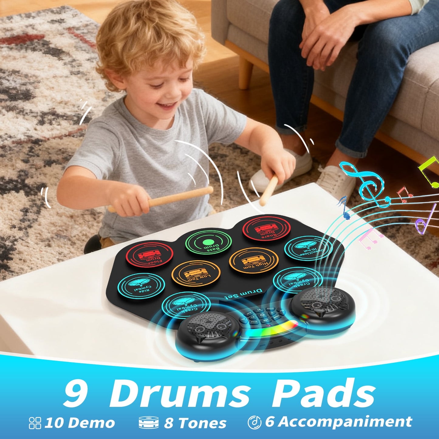 Dammyty Electronic Drum Set for Kids Adults, 9 Pads Portable Electric Drums with Headphone Jack & Speaker