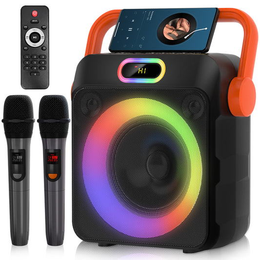 Dammyty Karaoke Machine with 2 Wireless Microphones,Portable Karaoke Machine for Adults & Kids,Karaoke Microphone with PA System,Karaoke Speaker Supports for TWS,USB,FM,REC,AUX in,TF Card