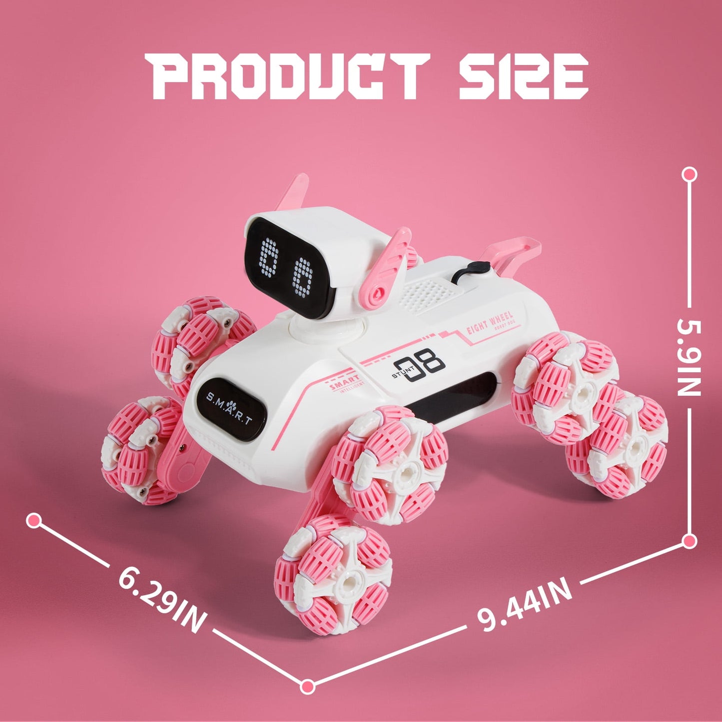 Dammyty Robot Dog Toys for Kids, Smart RC Stunt Robot Dog with Spray, Light & Music, Remote Control Robot Toys for Boys Girls, Pink