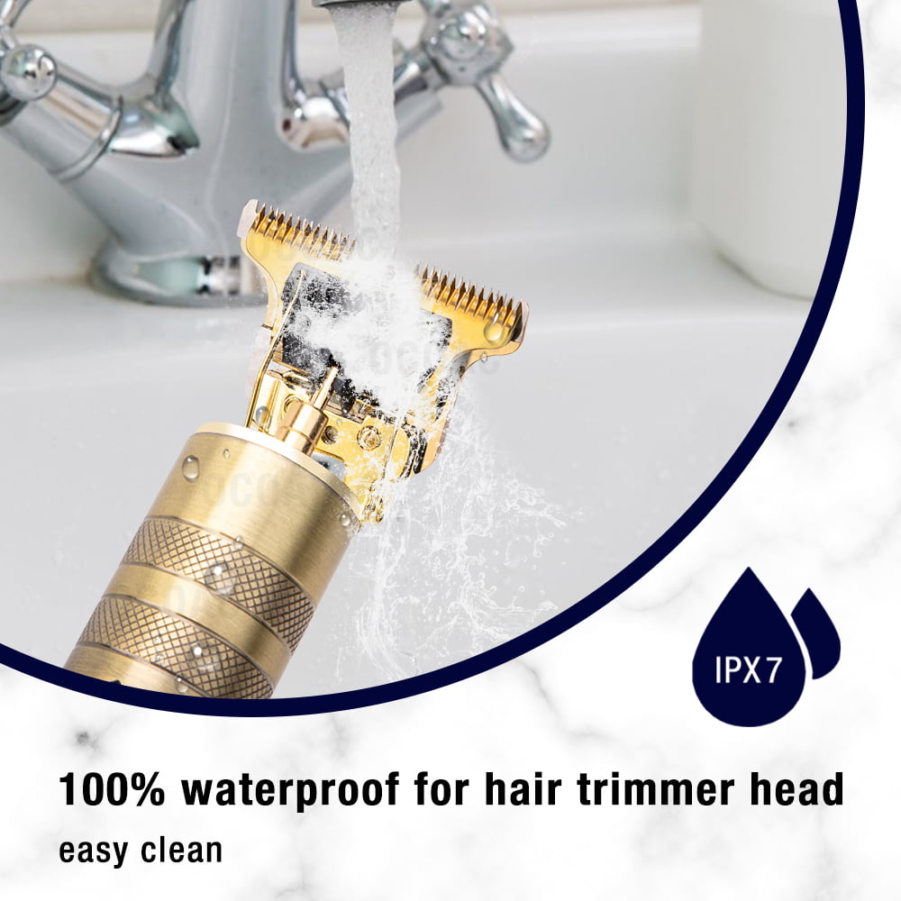 Dammyty Hair Clippers Beard Trimmer for Men,Electric Cordless Rechargeable Grooming Hair Cutting Kits T-Blade Blade Shaver with 4 Guide Combs Cutting Kits for Family Use Home Daily Use Barbers(Gold)