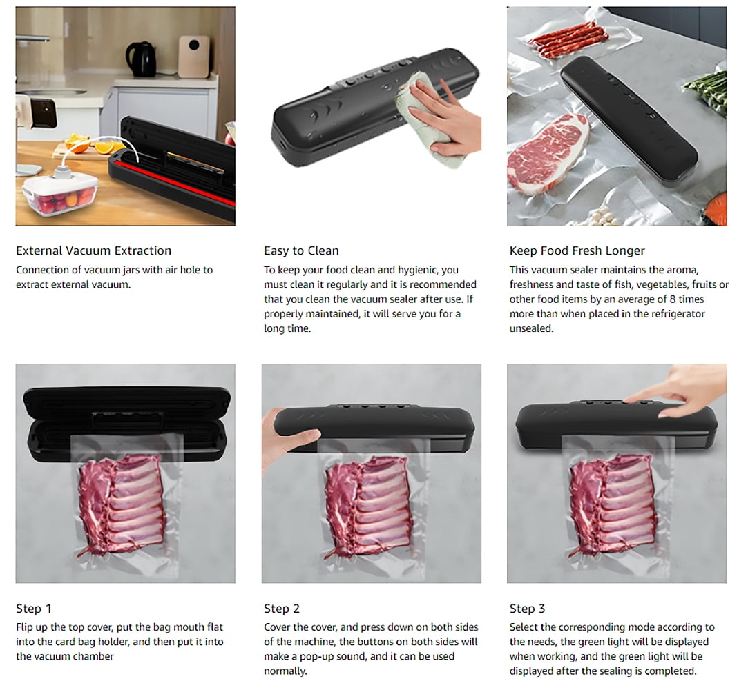 Dammyty Vacuum Sealer with 10 Vacuum Sealer Bags Automatic Food Vacuum Sealer Machine Electric Air Sealing Preserver System for Food Preservation(Black)
