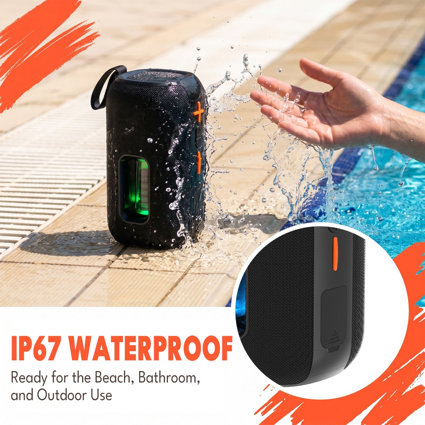 Dammyty Portable Bluetooth Speaker, IP67 Waterproof Speaker with Loud Sound, Deep Bass, Wireless Stereo Pairing, Bluetooth 5.3, for Home/Outdoor/Party/Beach