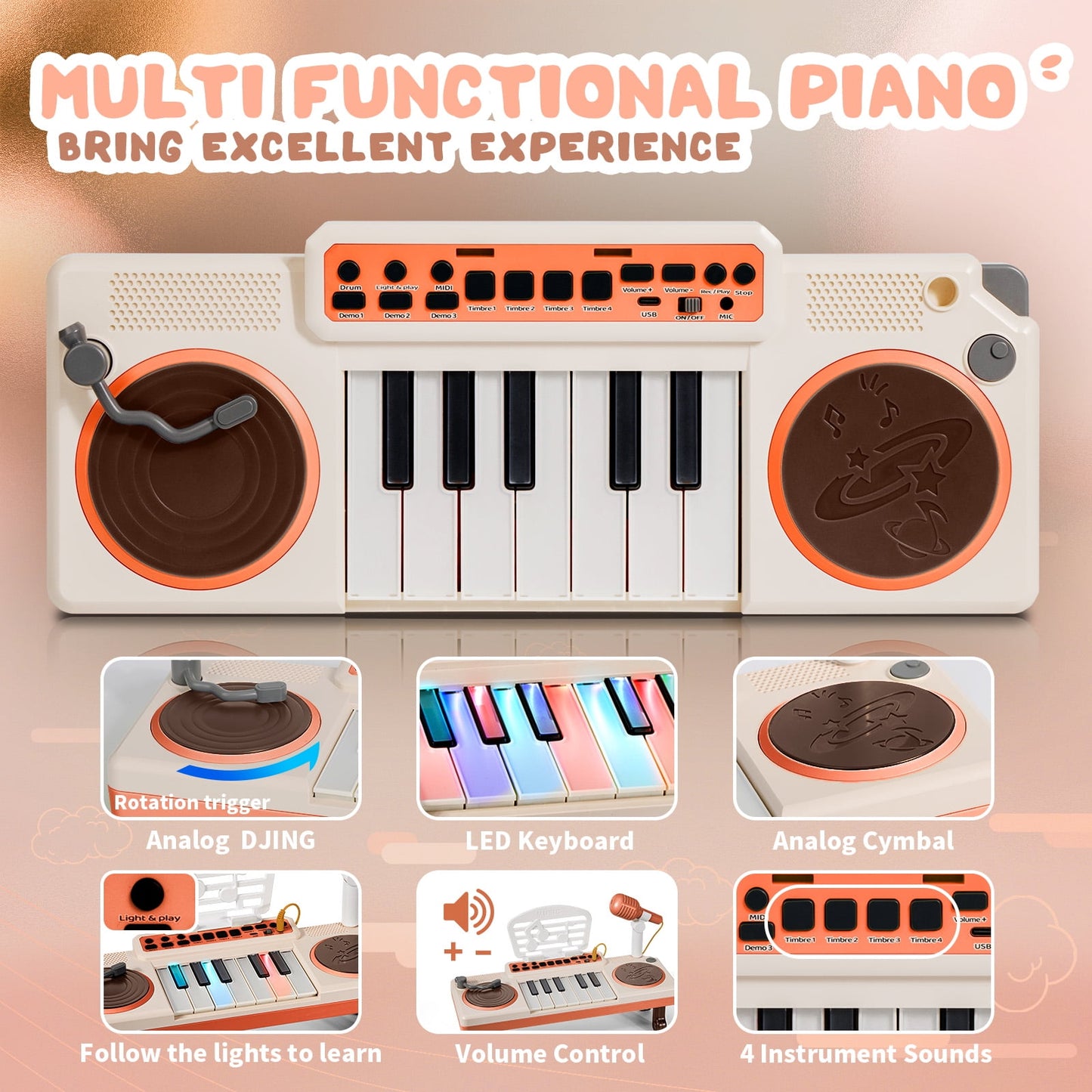 Dammyty Toddler Piano Toys for Girls, Baby Musical Keyboard Kids Age 1 2 3 Play Instrument with Microphone