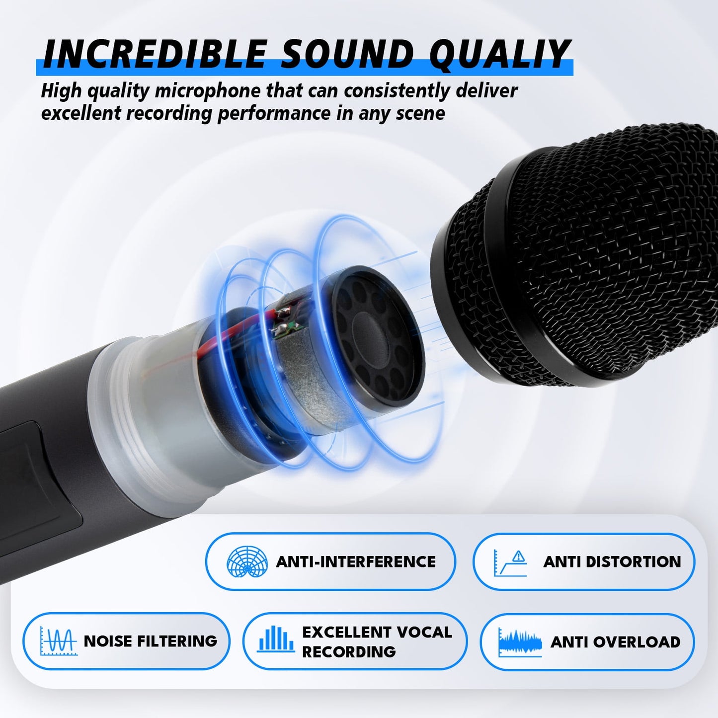 Dammyty Dual Wireless Microphone Handheld Dynamic Microphone for Karaoke Singing, Party, Wedding