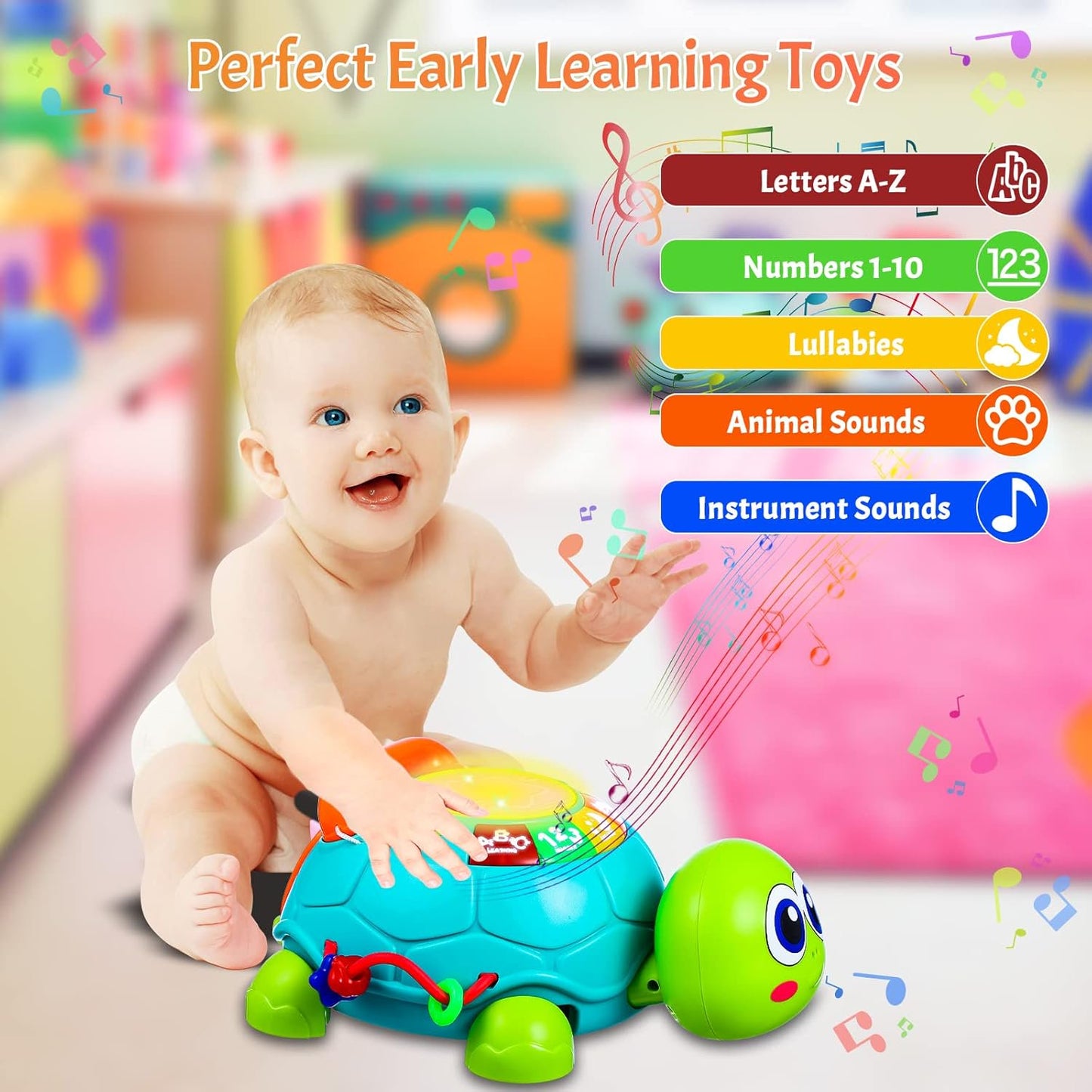 Dammyty Musical Turtle Baby Toys 6-12 Months, Educational Crawling Toys for Toddlers 1-2, Learning Infant Toys with Light & Sound, Christmas Birthday Gifts for 1 2 Year Old Boys Girls