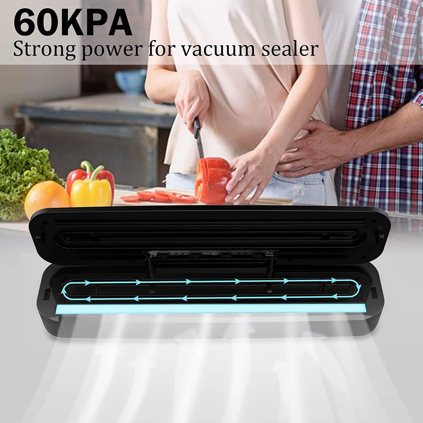 Dammyty Vacuum Sealer with 10 Vacuum Sealer Bags Automatic Food Vacuum Sealer Machine Electric Air Sealing Preserver System for Food Preservation(Black)
