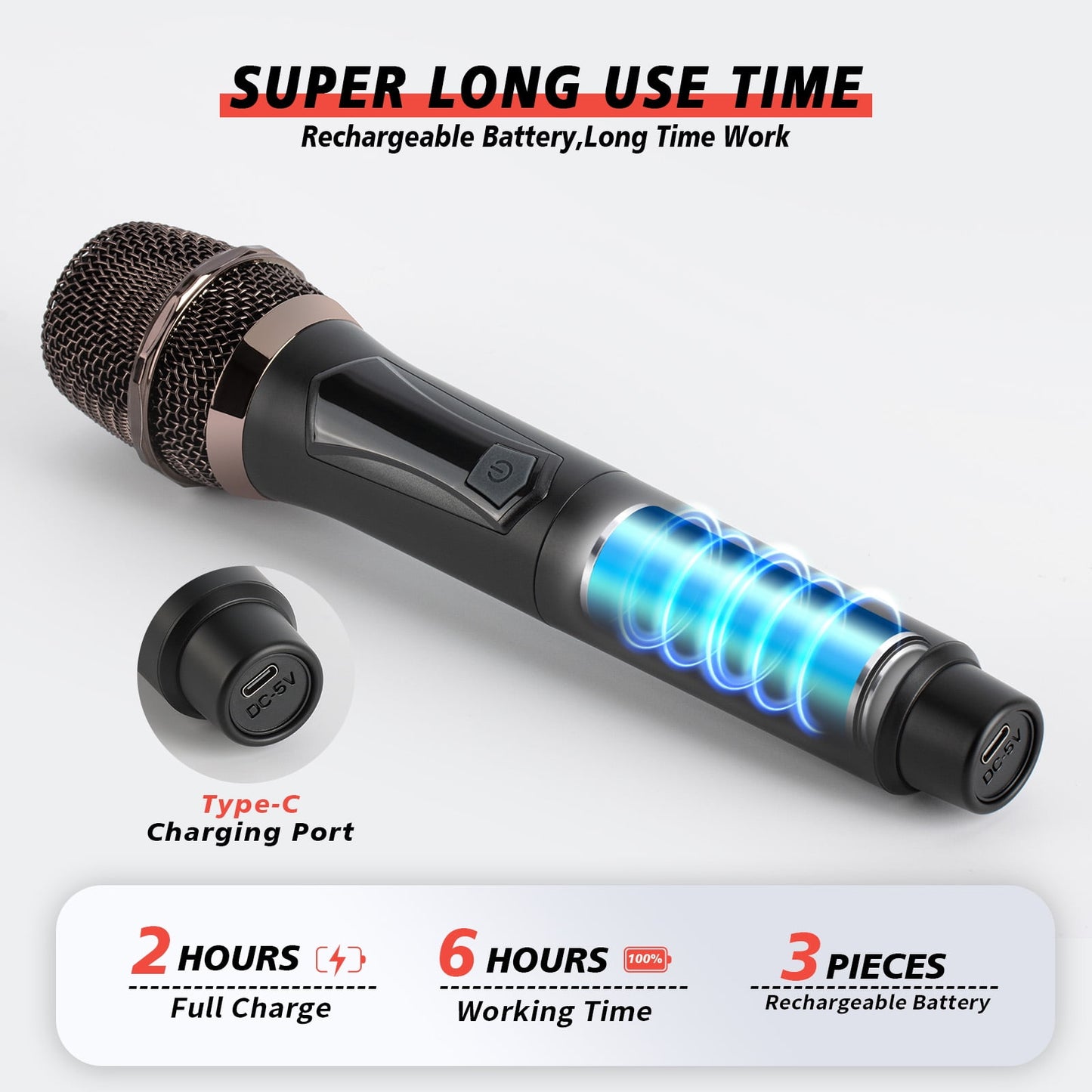 Dammyty Dual Wireless Microphone Rechargeable Handheld Dynamic Microphone for Karaoke Singing, Party, Wedding