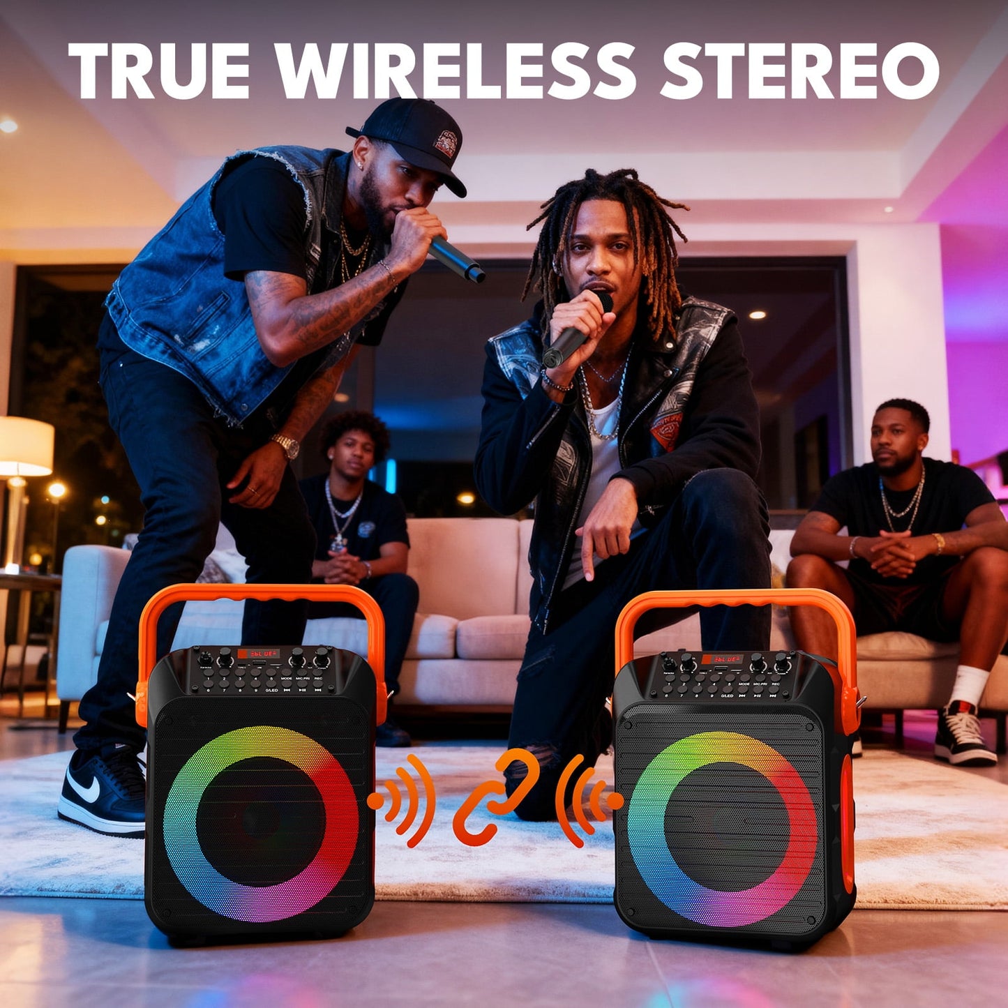Dammyty Karaoke Machine for Adults & Kids, Karaoke Speaker with 2 Microphones, Portable Bluetooth Speaker with Party Light, Support for TF Card, USB, AUX, FM,TWS
