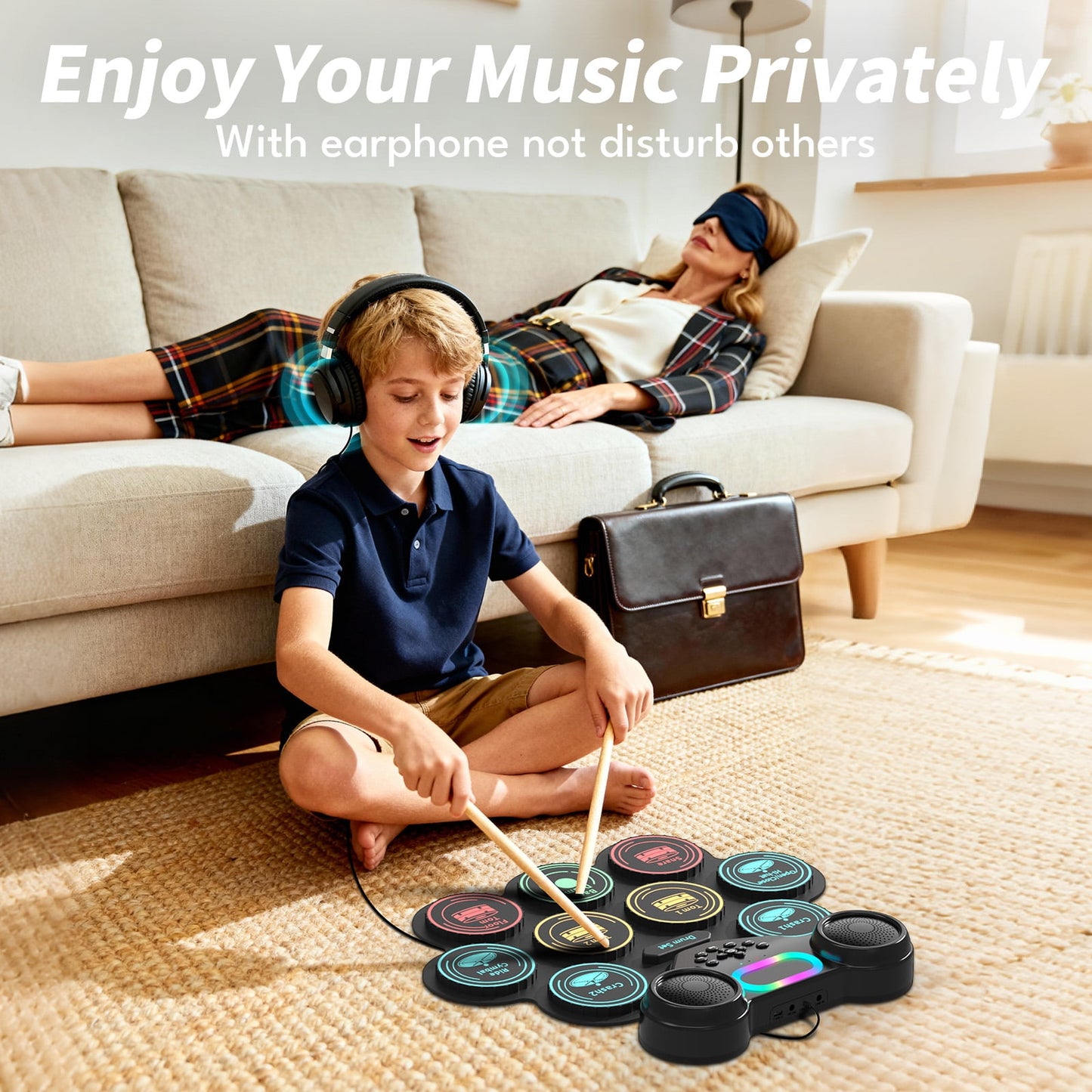 Dammyty Upgrade 9 Pads Kids Adults Electronic Drum Sets Kit with Headphone Jack and Dual Bluetooth Speaker Wireless Connection for Christmas Birthday Gift