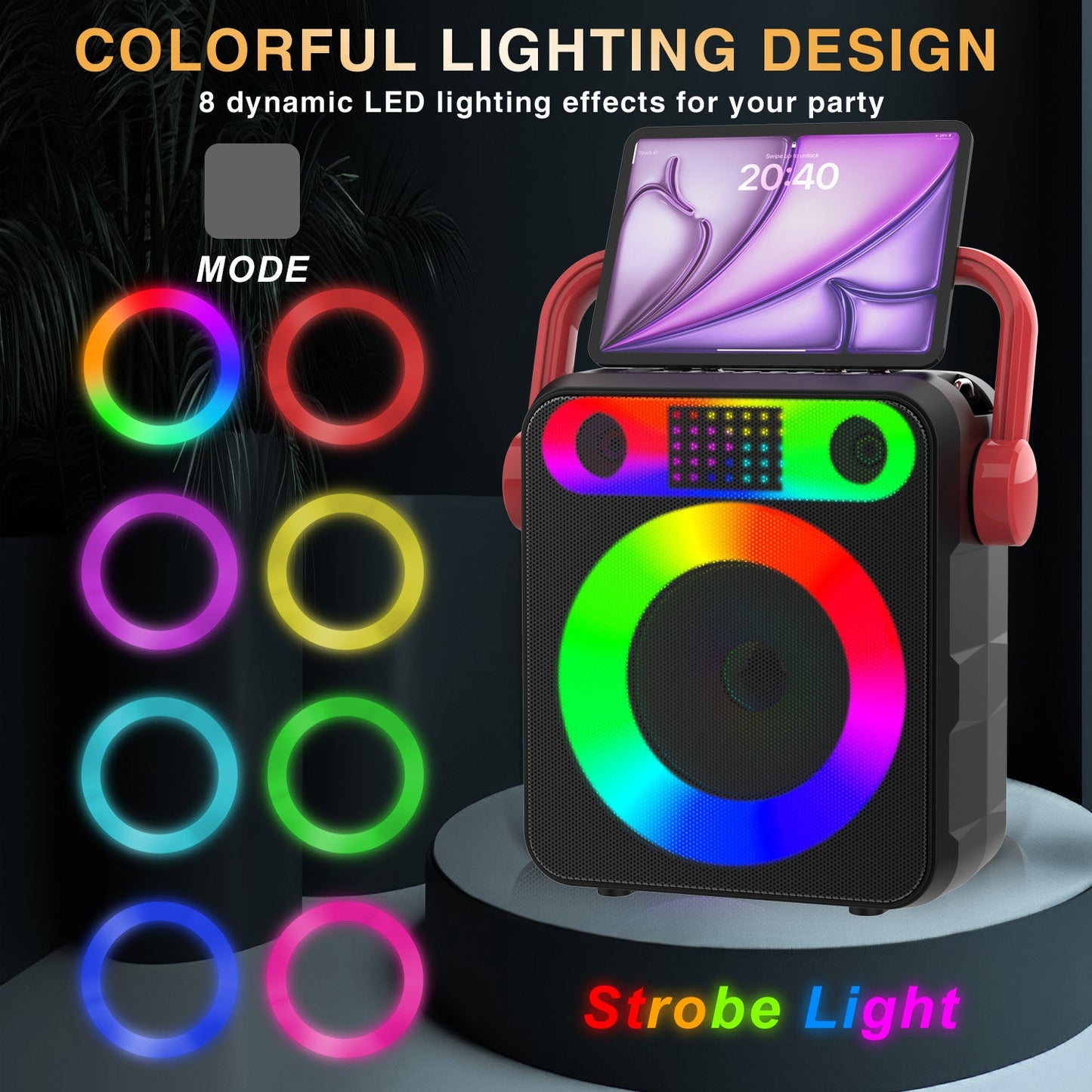 Dammyty Karaoke Machine for Adult, Portable Home Singing Machine with 2 Wireless Microphones, Bluetooth Speaker with PA System and LED Lights