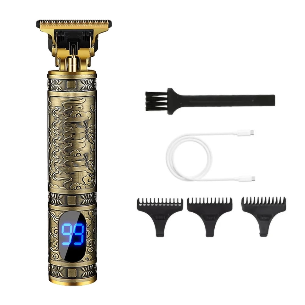 Dammyty Hair Clippers Beard Trimmer for Men,Electric Cordless Rechargeable Grooming Hair Cutting Kits T-Blade Blade Shaver with 4 Guide Combs Cutting Kits for Family Use Home Daily Use Barbers(Gold)