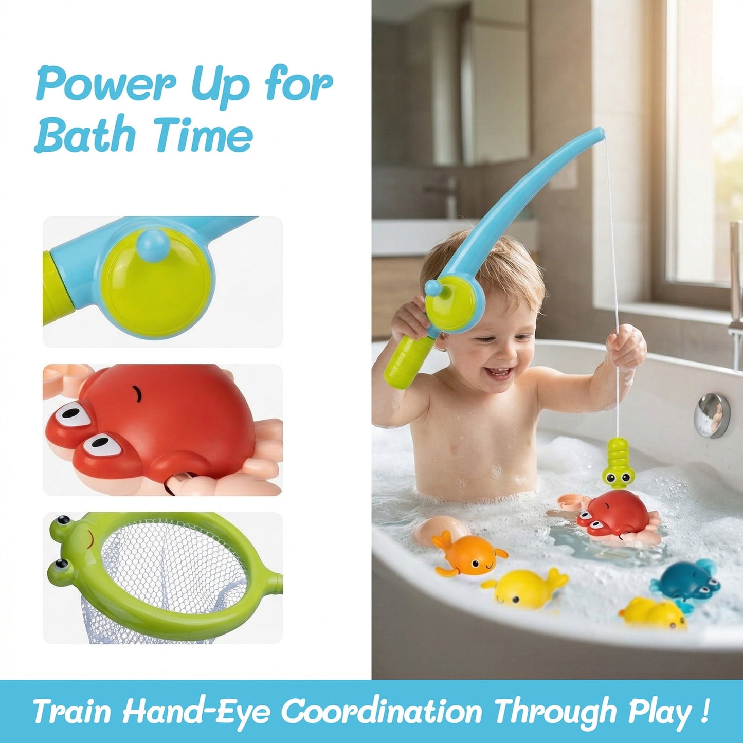 Dammyty Bath Toys for Toddlers 1-3, Floating Pool Toys for Kids, Baby Bath Toys with Magnetic Fishing Game, Fun Bathtub Water Toys Gifts