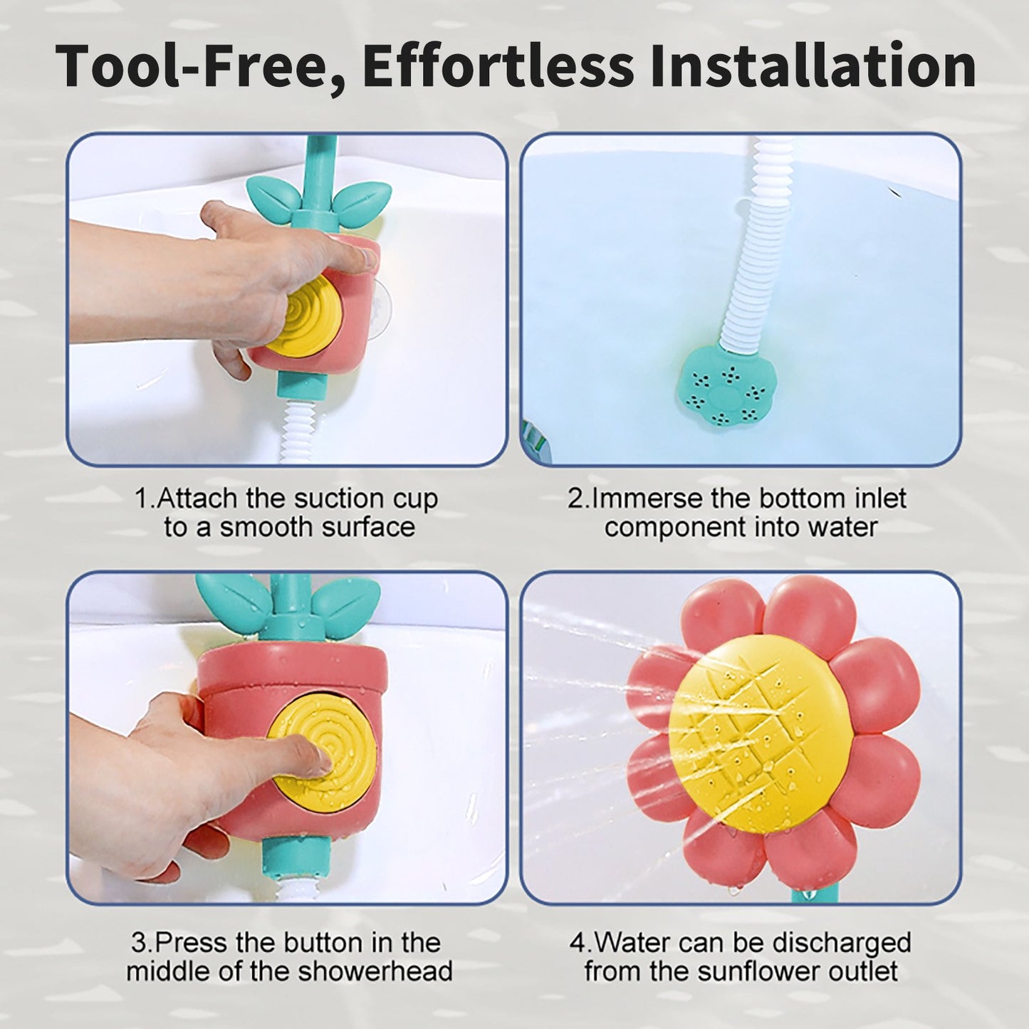 Dammyty Baby Bath Toys, Sunflower Shower Head Bathtub Toys, Water Sprinkler Bath Toys for Toddler 1-3, Infant Bathtime Fun Birthday Gift