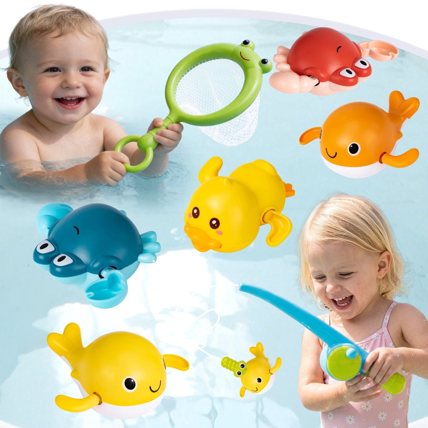 Dammyty Bath Toys for Toddlers 1-3, Floating Pool Toys for Kids, Baby Bath Toys with Magnetic Fishing Game, Fun Bathtub Water Toys Gifts