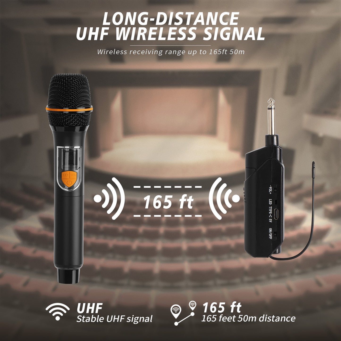 Dammyty Wireless Microphone, Rechargeable Dual Handheld Dynamic Wireless Mic for Karaoke Singing, Party, Wedding, Speech