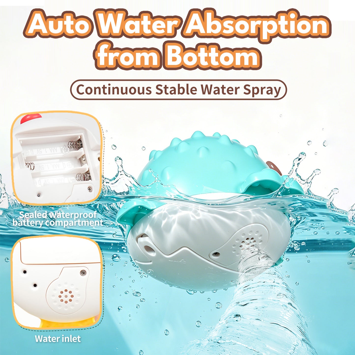 Dammyty Baby Bath Toys, Toddler Pool Toy, Pufferfish Light up Fountain Bath Toy, Christmas Birthday Gift for Baby Toddler 6 Months and Older