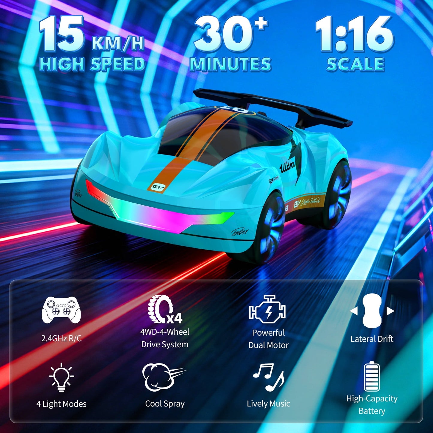 Dammyty Remote Control Car, 2.4Ghz Rechargeable RC Stunt Car for Kids, Racing Car Toys for Boys and Girls