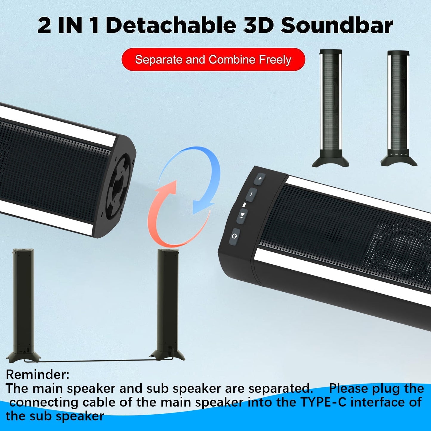 Dammyty TV Sound Bar, Sound Bars for Smart TV - Bluetooth 2.0 Channel Home Audio Sound Bars - Surround Sound Bars with AUX/RCA Connection Soundbar for TV